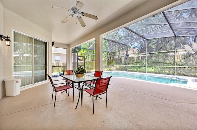 3954 Old Dunn Rd, Apopka, FL 32712 - view of patio featuring a ceiling fan, an outdoor pool, and a lanai
