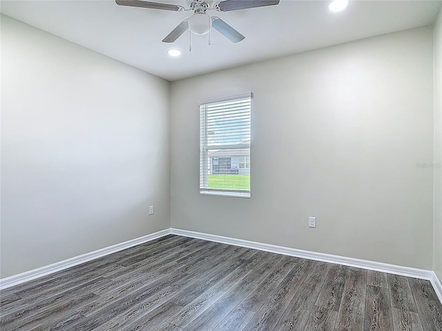 3975 Silverstream Ter, Sanford, FL 32771 - spare room featuring dark wood-type flooring, recessed lighting, and ceiling fan