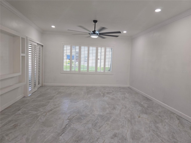 3030 Clubview Dr Unit Ge, Orlando, FL 32822 - unfurnished room with ceiling fan, ornamental molding, recessed lighting, and marble look tiles