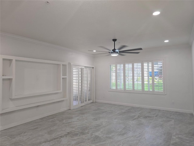 3030 Clubview Dr Unit Ge, Orlando, FL 32822 - empty room with a ceiling fan, crown molding, marble finish flooring, and recessed lighting