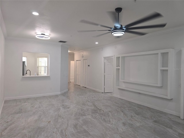 3030 Clubview Dr Unit Ge, Orlando, FL 32822 - empty room featuring crown molding, ceiling fan, and recessed lighting