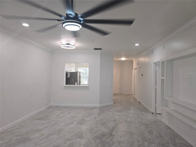 3030 Clubview Dr Unit Ge, Orlando, FL 32822 - spare room featuring ornamental molding, ceiling fan, recessed lighting, and marble finish floors