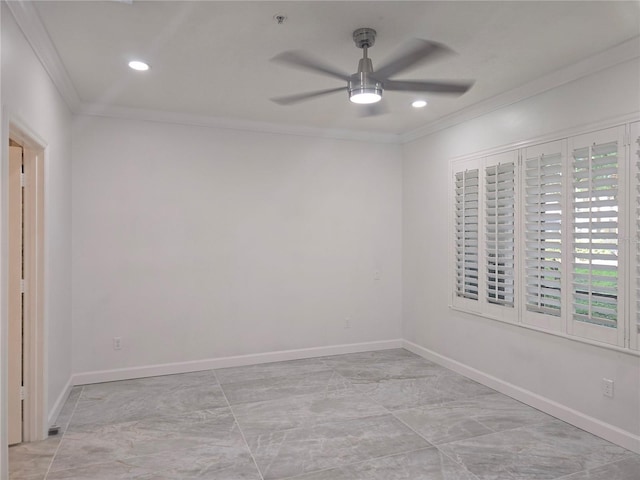 3030 Clubview Dr Unit Ge, Orlando, FL 32822 - spare room featuring a ceiling fan, ornamental molding, a pendent fire sprinkler, and recessed lighting