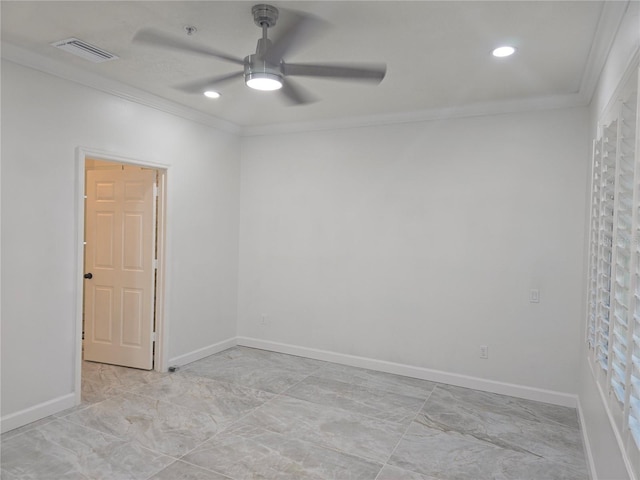 3030 Clubview Dr Unit Ge, Orlando, FL 32822 - unfurnished room with crown molding, a ceiling fan, light marble finish floors, recessed lighting, and a pendent fire sprinkler