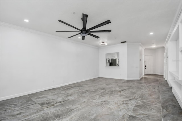 3030 Clubview Dr Unit Ge, Orlando, FL 32822 - empty room featuring crown molding, recessed lighting, ceiling fan, and marble finish flooring