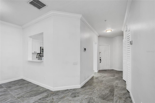 3030 Clubview Dr Unit Ge, Orlando, FL 32822 - hallway with crown molding and marble finish flooring