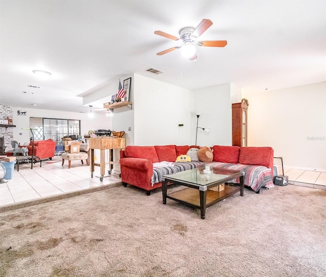 236 Longhorn Dr, Apopka, FL 32712 - living area with carpet floors, a ceiling fan, and tile patterned flooring