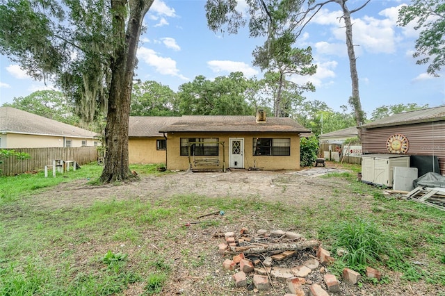 236 Longhorn Dr, Apopka, FL 32712 - back of house with a chimney, roof with shingles, and stucco siding