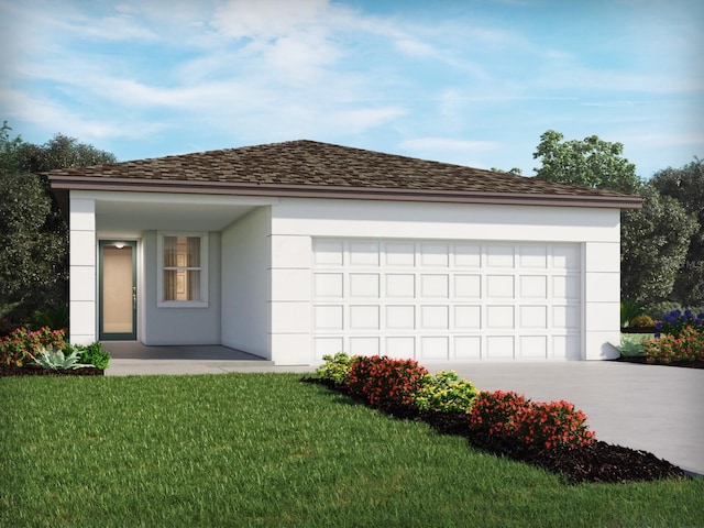 3916 Giorgio Dr, Winter Haven, FL 33884 - view of front of home with a garage, driveway, stucco siding, and a front lawn