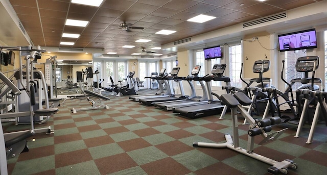 3281 Chestnut Ridge Way, Orange Park, FL 32065 - exercise room with ceiling fan, carpet flooring, and a drop ceiling