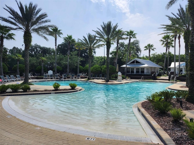 3281 Chestnut Ridge Way, Orange Park, FL 32065 - community pool featuring a patio area and view of wooded area
