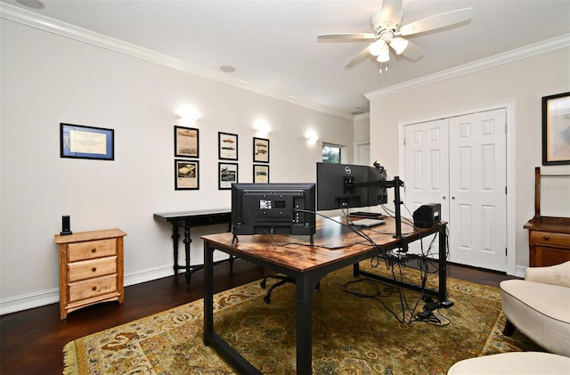 1653 Cheyenne Trl, Maitland, FL 32751 - office area featuring wood finished floors, crown molding, and ceiling fan