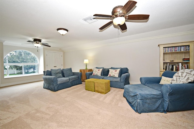 1653 Cheyenne Trl, Maitland, FL 32751 - living area featuring ceiling fan, ornamental molding, and carpet