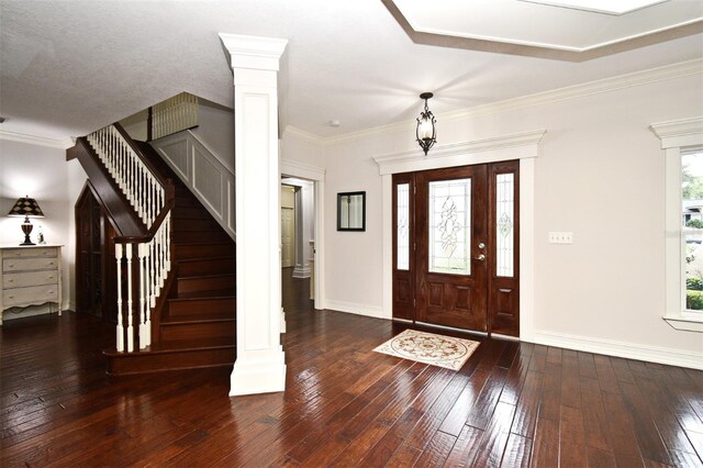 1653 Cheyenne Trl, Maitland, FL 32751 - foyer featuring hardwood / wood-style flooring, stairs, and ornamental molding