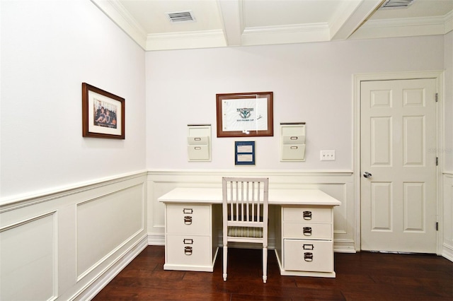 1653 Cheyenne Trl, Maitland, FL 32751 - unfurnished office featuring crown molding, dark wood-style flooring, wainscoting, and a decorative wall