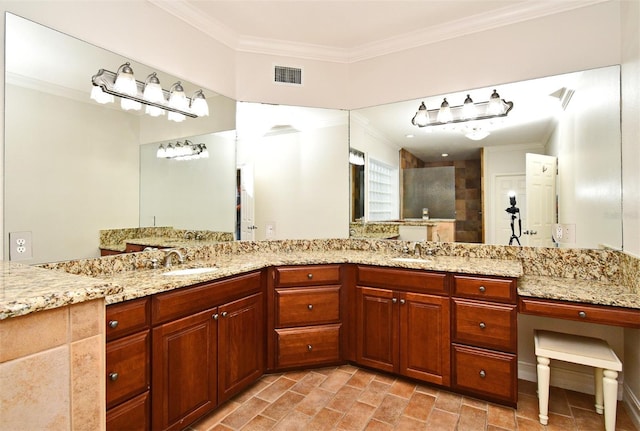 1653 Cheyenne Trl, Maitland, FL 32751 - full bathroom featuring crown molding, double vanity, and a tile shower