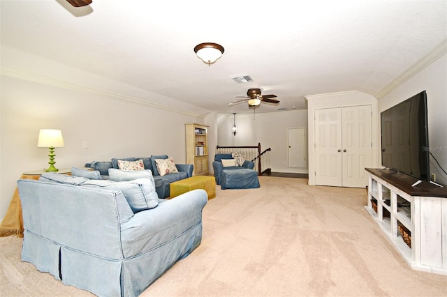1653 Cheyenne Trl, Maitland, FL 32751 - living area with ceiling fan, ornamental molding, and carpet