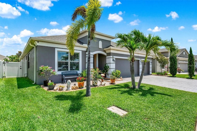 2319 Dammar St, Orlando, FL 32824 - view of front of property with a garage, decorative driveway, stucco siding, and a gate