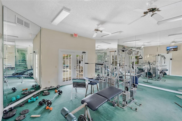 900 Northern Dancer Way Unit 204, Casselberry, FL 32707 - workout area featuring french doors, a textured ceiling, and ceiling fan