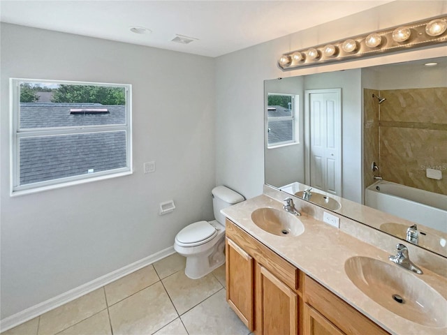 10429 Avelar Ridge Dr, Riverview, FL 33578 - full bathroom with tile patterned flooring, double vanity, and  shower combination