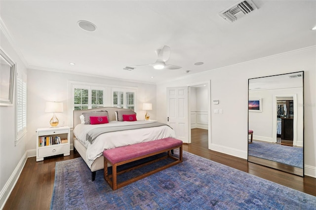 1011 Lake Davis Dr, Orlando, FL 32806 - bedroom featuring wood finished floors, crown molding, ceiling fan, and recessed lighting