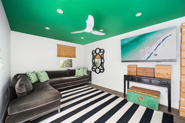 1011 Lake Davis Dr, Orlando, FL 32806 - living area featuring wood finished floors, recessed lighting, and a ceiling fan