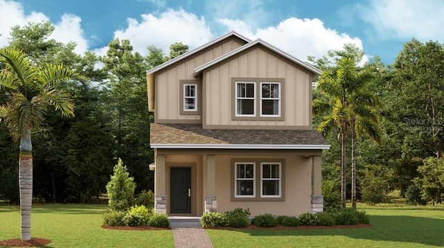 2153 Stake Out Way, Apopka, FL 32703 - view of front of property with board and batten siding, a front lawn, stone siding, and stucco siding