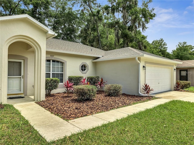 2823 NE 24th Pl, Ocala, FL 34470 - view of side of home with stucco siding, a garage, a shingled roof, and driveway
