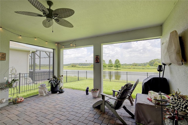 1774 Pasture Loop, Oviedo, FL 32765 - sunroom / solarium with a water view and a ceiling fan