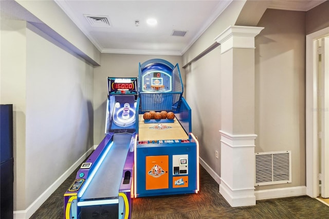 2616 Bowring St, Kissimmee, FL 34747 - rec room with carpet flooring, crown molding, and ornate columns