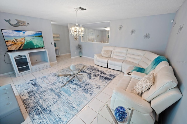 543 Silver Crse, Ocala, FL 34472 - living area featuring tile patterned flooring, a chandelier, and a textured ceiling