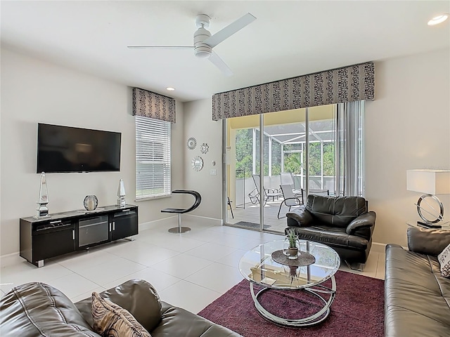 1521 Tranquil Ave, Clermont, FL 34714 - living room featuring ceiling fan, a sunroom, recessed lighting, and light tile patterned floors