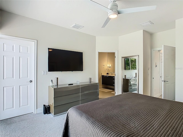 1521 Tranquil Ave, Clermont, FL 34714 - bedroom with carpet flooring, a ceiling fan, and ensuite bath
