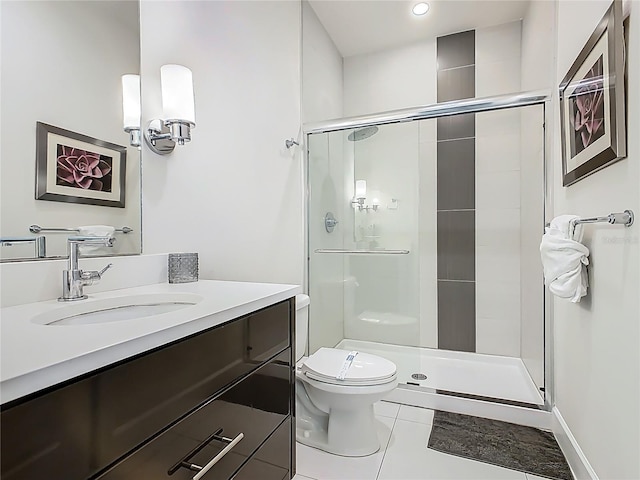 1521 Tranquil Ave, Clermont, FL 34714 - bathroom with a stall shower, tile patterned flooring, vanity, and recessed lighting