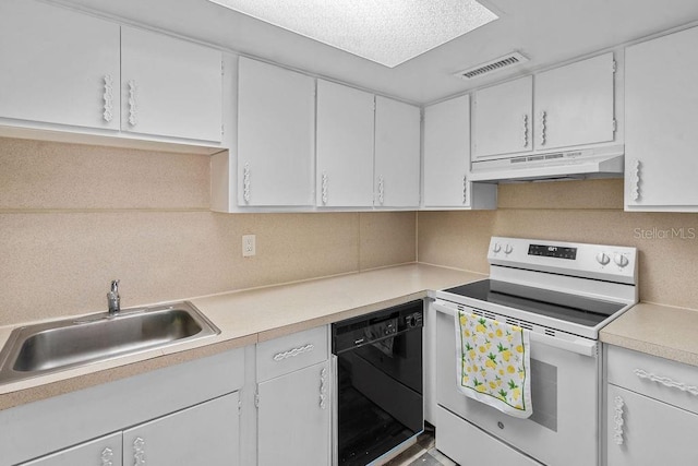 2517 Caper Ln Unit 207, Maitland, FL 32751 - kitchen with white electric stove, under cabinet range hood, black dishwasher, light countertops, and white cabinetry