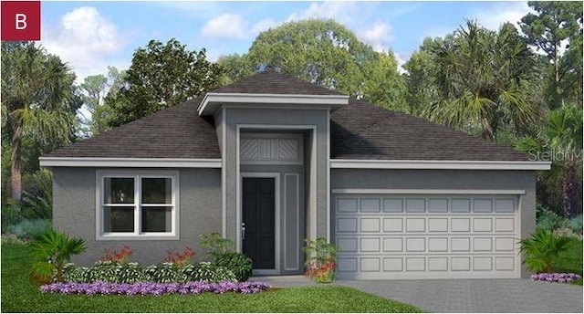 789 Lemon Ave, Fruitland Park, FL 34731 - ranch-style home with roof with shingles, stucco siding, a garage, and driveway