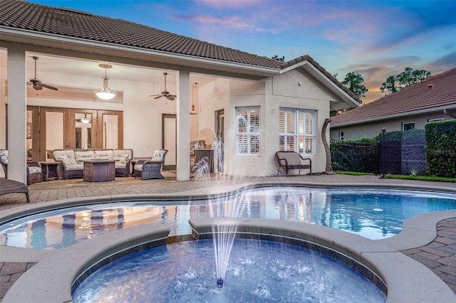 3316 Regal Crest Dr, Longwood, FL 32779 - view of pool featuring an outdoor living space, ceiling fan, a pool with connected hot tub, and a patio