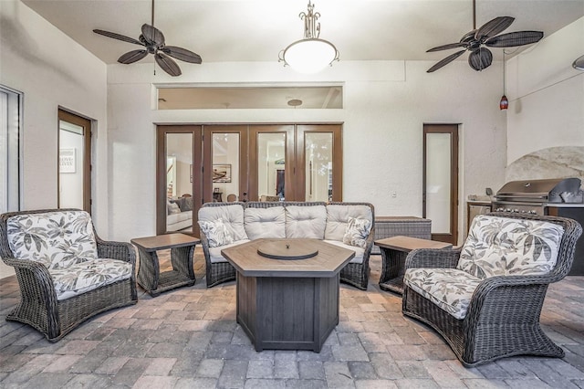 3316 Regal Crest Dr, Longwood, FL 32779 - view of patio featuring ceiling fan, french doors, grilling area, and outdoor lounge area