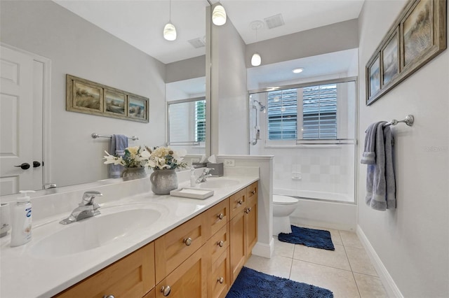 3316 Regal Crest Dr, Longwood, FL 32779 - full bathroom featuring tile patterned floors, double vanity, and combined bath / shower with glass door