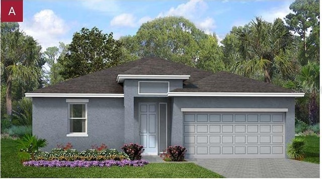 778 Lemon Ave, Fruitland Park, FL 34731 - view of front of property with stucco siding, an attached garage, driveway, and a shingled roof