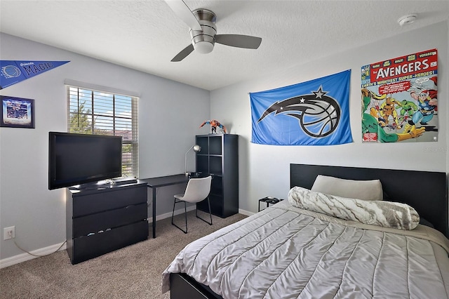 1292 Cavender Creek Rd, Minneola, FL 34715 - bedroom with carpet, ceiling fan, a textured ceiling, and a desk