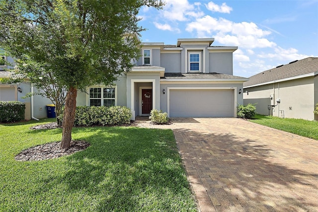 1292 Cavender Creek Rd, Minneola, FL 34715 - view of front of property with stucco siding, decorative driveway, and a front yard