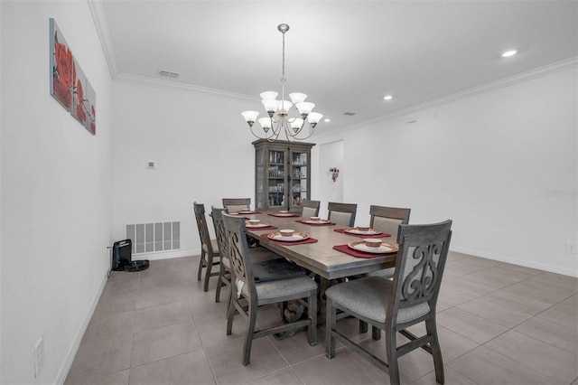 1593 Osprey View Dr, Apopka, FL 32703 - tiled dining area featuring a chandelier, crown molding, and recessed lighting