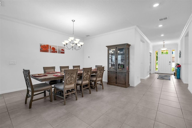 1593 Osprey View Dr, Apopka, FL 32703 - dining space featuring light tile patterned floors, a chandelier, ornamental molding, and recessed lighting