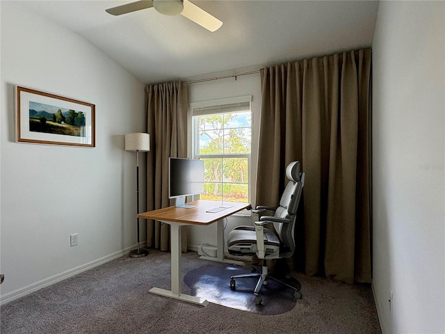 4171 Via Sienna Cir, Sarasota, FL 34243 - carpeted office featuring ceiling fan and vaulted ceiling