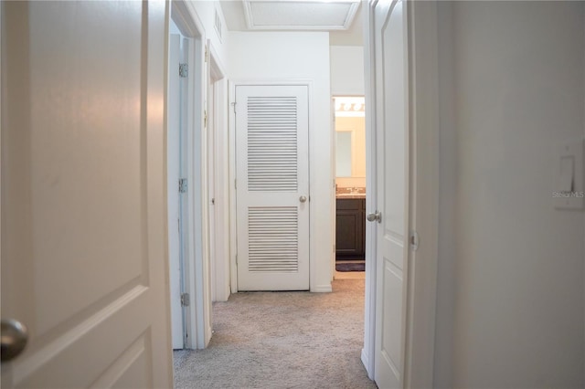 3569 Seneca Club Loop Unit 13, Orlando, FL 32808 - hallway with light colored carpet and attic access