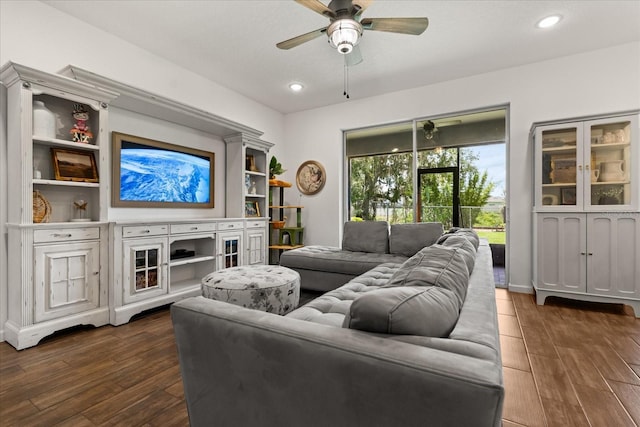 922 Grazie Loop, Davenport, FL 33837 - living area with dark wood-style floors, a ceiling fan, and recessed lighting