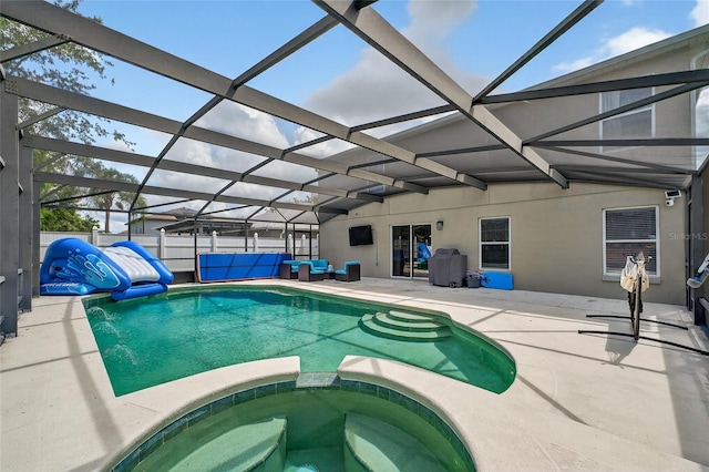1224 Blackwater Pond Dr, Orlando, FL 32828 - view of pool featuring outdoor lounge area, a patio, a lanai, and a pool with connected hot tub