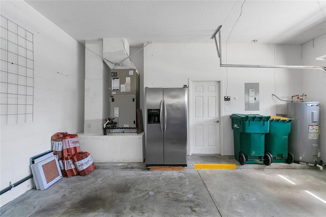 19554 Spring Oak Dr, Eustis, FL 32736 - garage with stainless steel refrigerator with ice dispenser, electric water heater, and electric panel