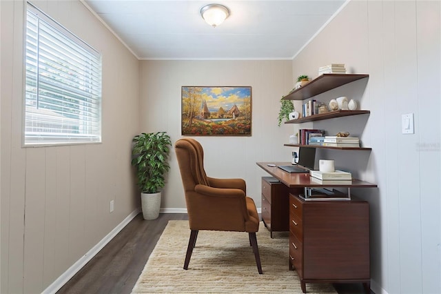 3850 11th Ave S, Saint Petersburg, FL 33711 - office area featuring dark wood-style flooring and crown molding